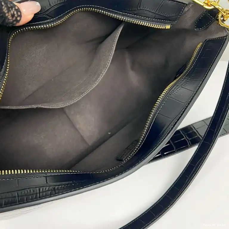 Affordable HOT O'Lock Crocodile Fendi In Zip Shoulder Leather Bag Black 0527
